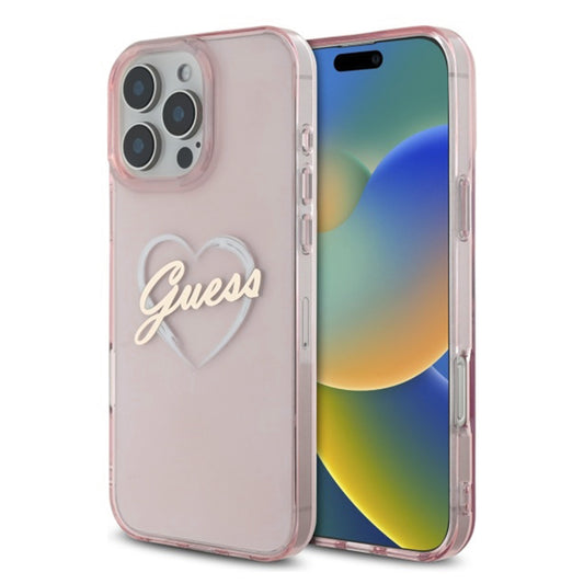Pouzdro pro Apple iPhone 16 Pro, Guess, IML Heart, Růžové