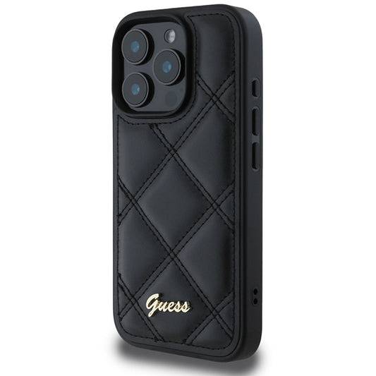 Pouzdro pro Apple iPhone 16 Pro, Guess, Quilted Metal Logo, Černá