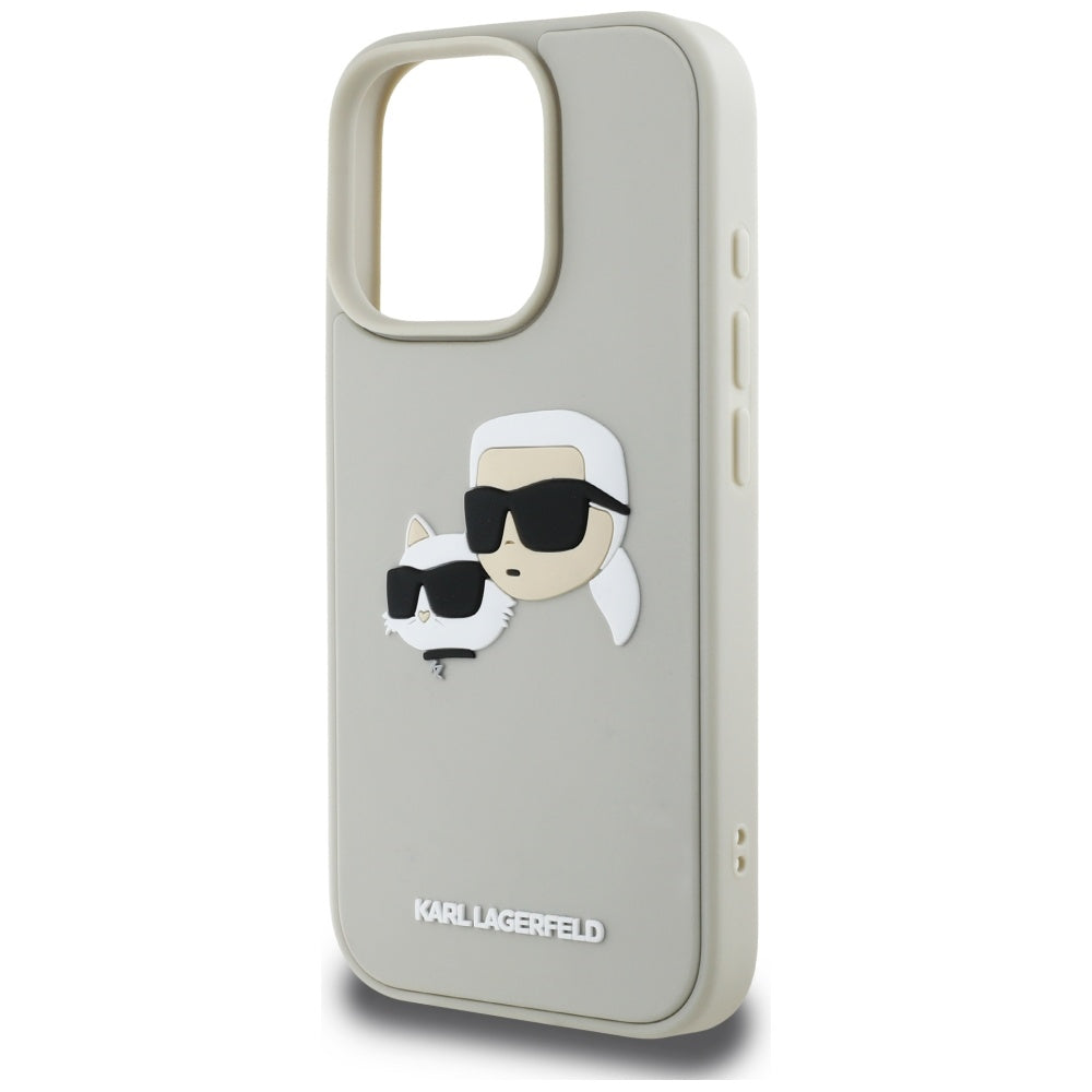 Pouzdro pro Apple iPhone 16 Pro, Karl Lagerfeld, 3D Rubber Karl & Choupette, Béžová