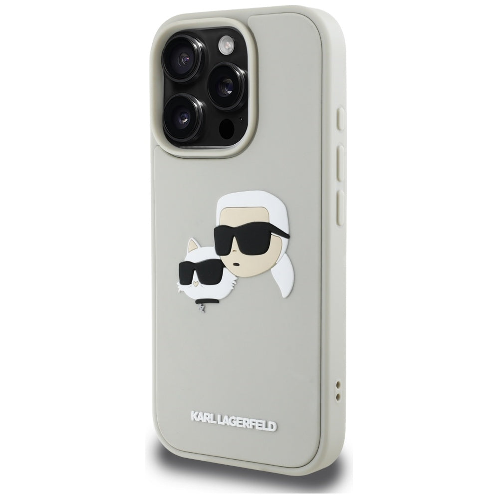 Pouzdro pro Apple iPhone 16 Pro, Karl Lagerfeld, 3D Rubber Karl & Choupette, Béžová