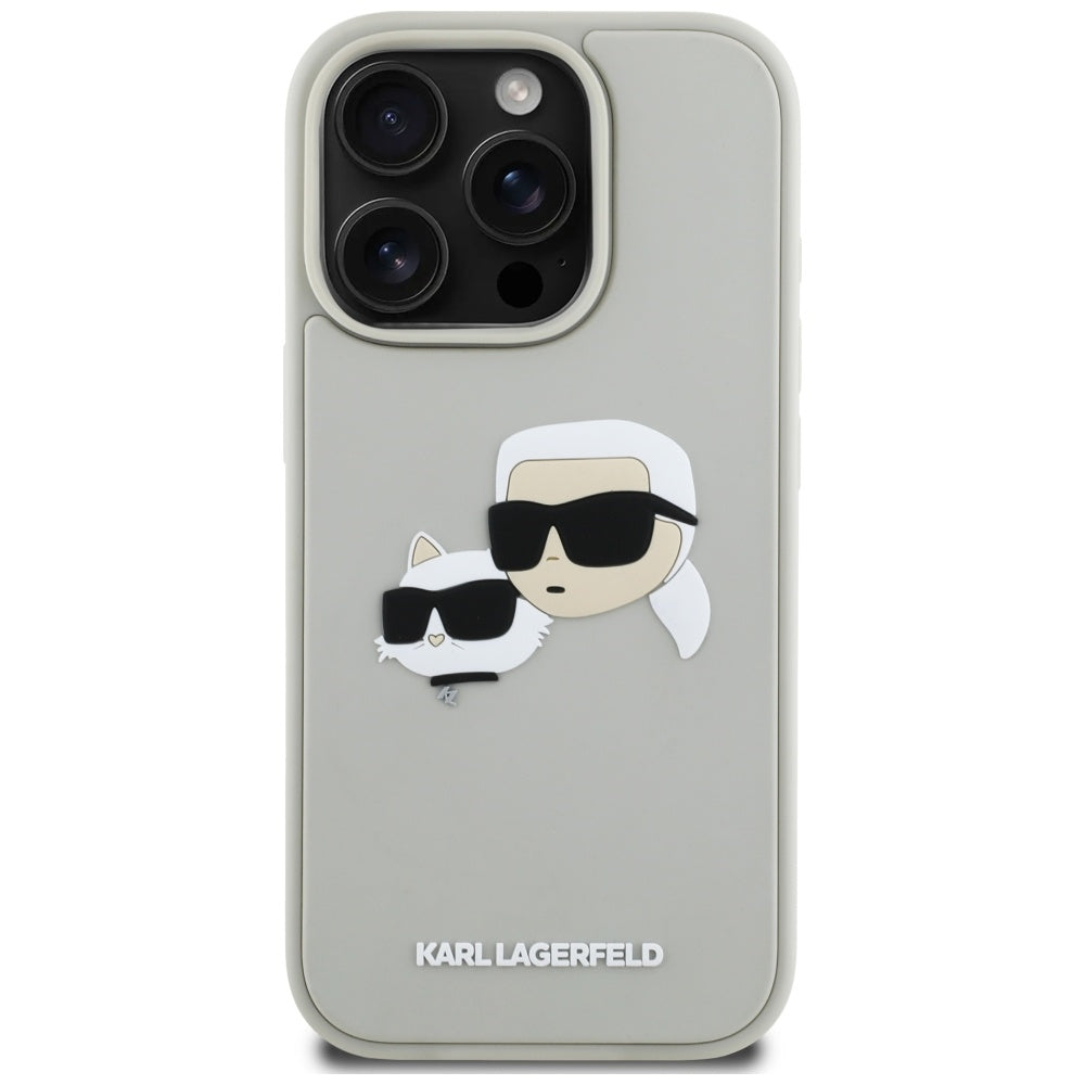 Pouzdro pro Apple iPhone 16 Pro, Karl Lagerfeld, 3D Rubber Karl & Choupette, Béžová