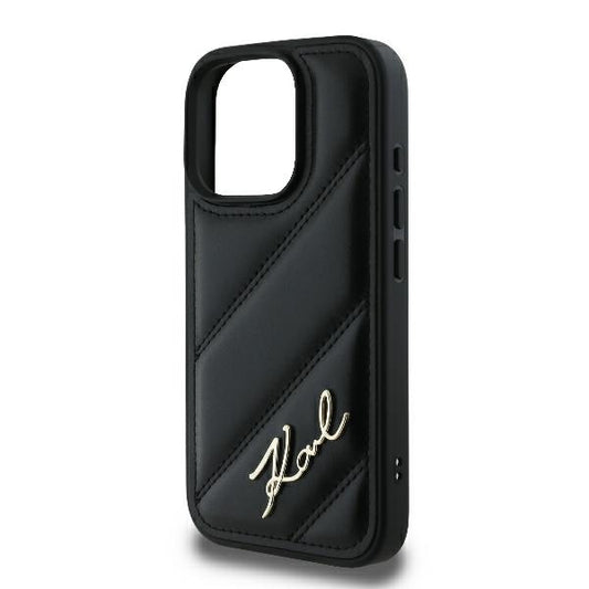 Case for Apple iPhone 16 Pro, Karl Lagerfeld, Diagonal Quilted Script, Black