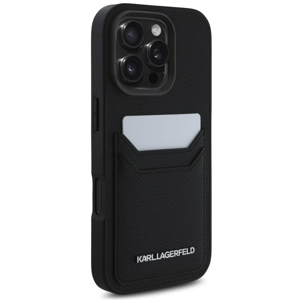 Pouzdro pro Apple iPhone 16 Pro, Karl Lagerfeld, Grained Cardslots, Černá