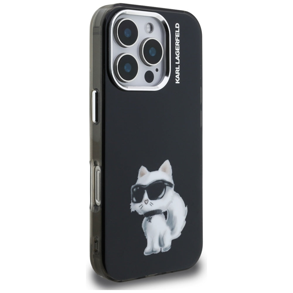 Pouzdro pro Apple iPhone 16 Pro, Karl Lagerfeld, IML Aquarelle Logo Choupette, Černá