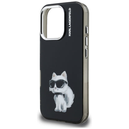 Pouzdro pro Apple iPhone 16 Pro, Karl Lagerfeld, IML Aquarelle Logo Choupette, Černá