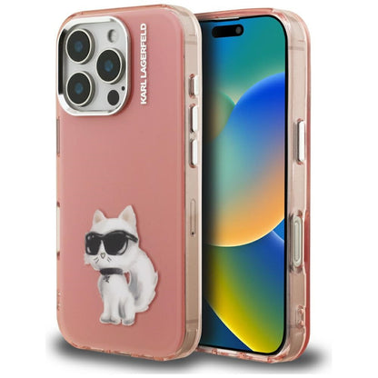 Pouzdro pro Apple iPhone 16 Pro, Karl Lagerfeld, IML Aquarelle Logo Choupette, Růžové