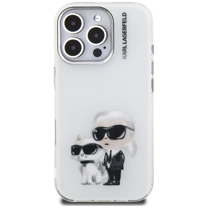 Pouzdro pro Apple iPhone 16 Pro, Karl Lagerfeld, IML Aquarelle Logo Karl & Choupette, Bílá