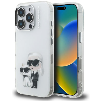 Pouzdro pro Apple iPhone 16 Pro, Karl Lagerfeld, IML Aquarelle Logo Karl & Choupette, Bílá