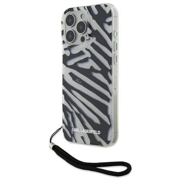 Pouzdro pro Apple iPhone 16 Pro, Karl Lagerfeld, IML Luxury Zebra Pattern with Strap, Černá
