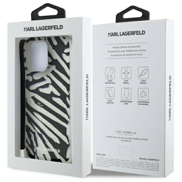 Pouzdro pro Apple iPhone 16 Pro, Karl Lagerfeld, IML Luxury Zebra Pattern with Strap, Černá