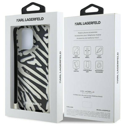 Pouzdro pro Apple iPhone 16 Pro, Karl Lagerfeld, IML Luxury Zebra Pattern with Strap, Černá