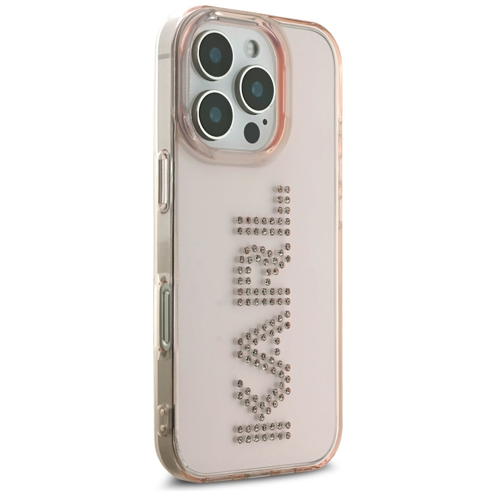 Pouzdro pro Apple iPhone 16 Pro, Karl Lagerfeld, IML Rhinestones Pink Logo, Růžové
