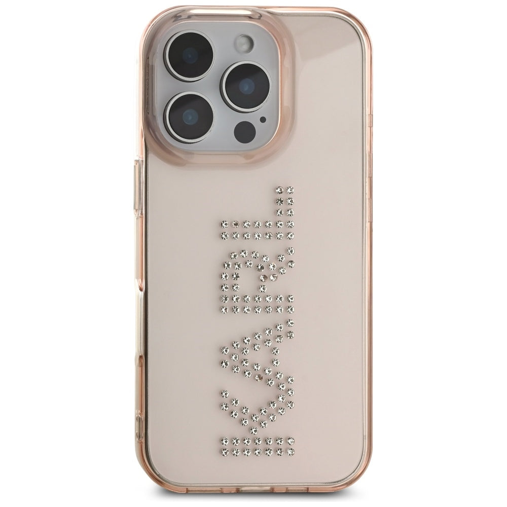 Pouzdro pro Apple iPhone 16 Pro, Karl Lagerfeld, IML Rhinestones Pink Logo, Růžové