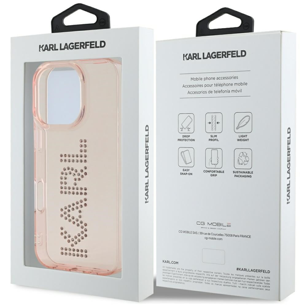 Pouzdro pro Apple iPhone 16 Pro, Karl Lagerfeld, IML Rhinestones Pink Logo, Růžové