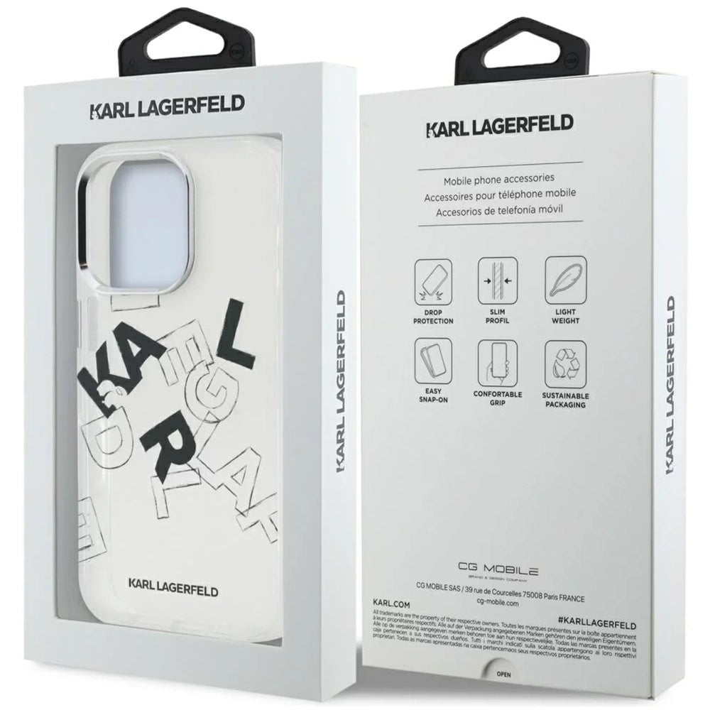 Pouzdro pro Apple iPhone 16 Pro, Karl Lagerfeld, IML Sketched Graphic Logo, Průhledné
