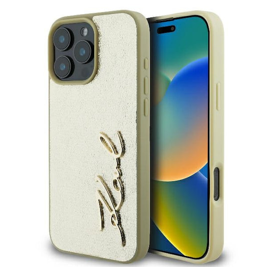 Pouzdro pro Apple iPhone 16 Pro, Karl Lagerfeld, Metal Signature, Zlaté