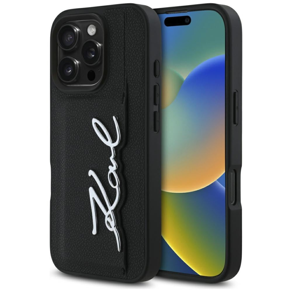 Pouzdro pro Apple iPhone 16 Pro, Karl Lagerfeld, Metal Signature, Černá