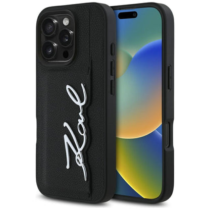 Pouzdro pro Apple iPhone 16 Pro, Karl Lagerfeld, Metal Signature, Černá