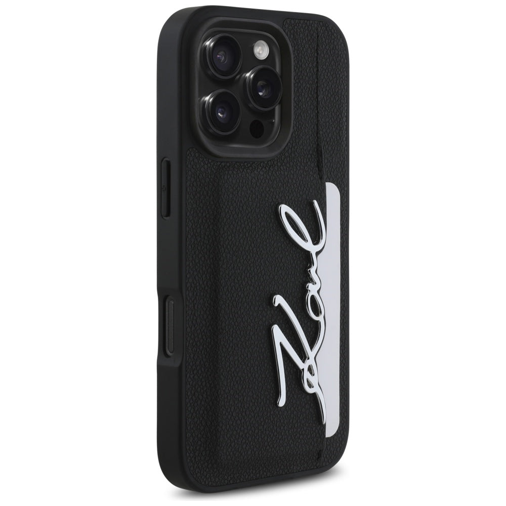 Pouzdro pro Apple iPhone 16 Pro, Karl Lagerfeld, Metal Signature, Černá