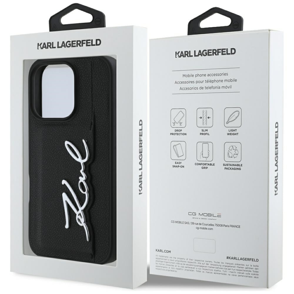 Pouzdro pro Apple iPhone 16 Pro, Karl Lagerfeld, Metal Signature, Černá