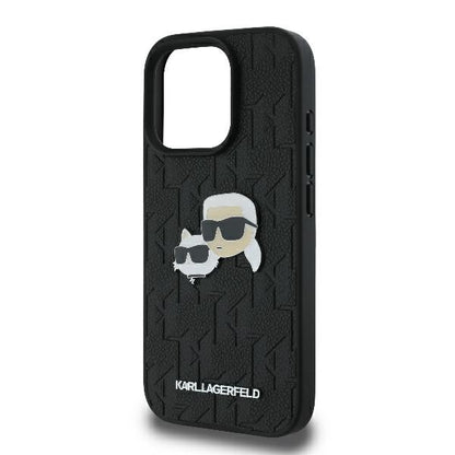 Pouzdro pro Apple iPhone 16 Pro, Karl Lagerfeld, Monogram Karl & Choupette's Heads, Černá