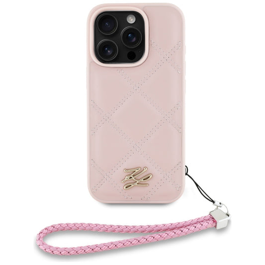 Pouzdro pro Apple iPhone 16 Pro, Karl Lagerfeld, Quilted Initial Logo & Chain Strap, Růžové