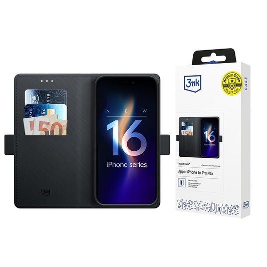 Pouzdro pro Apple iPhone 16 Pro Max, 3MK, Wallet, Černé