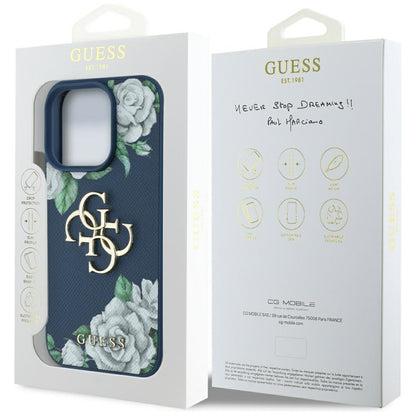 Pouzdro pro Apple iPhone 16 Pro Max, Guess, 4G Grained Roses Big Logo, Modrá