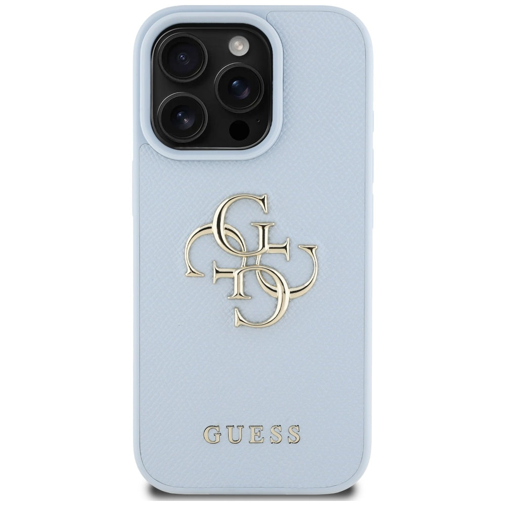 Pouzdro pro Apple iPhone 16 Pro Max, Guess, Grained Big 4G Logo Small Classic Logo, Modrá