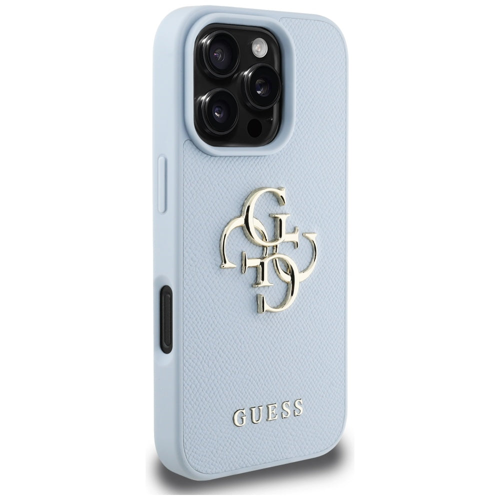 Pouzdro pro Apple iPhone 16 Pro Max, Guess, Grained Big 4G Logo Small Classic Logo, Modrá