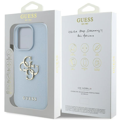 Pouzdro pro Apple iPhone 16 Pro Max, Guess, Grained Big 4G Logo Small Classic Logo, Modrá