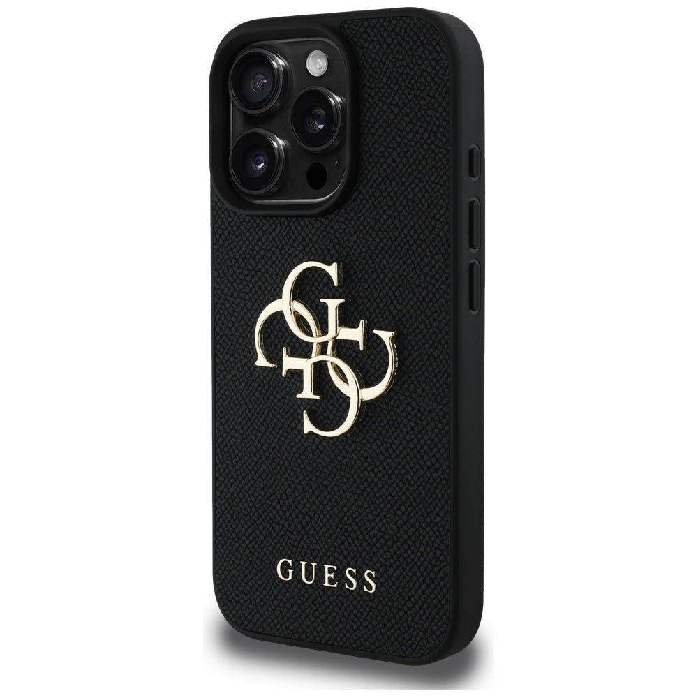 Case for Apple iPhone 16 Pro Max, Guess, Grained Big 4G Logo Small Classic Logo, Black