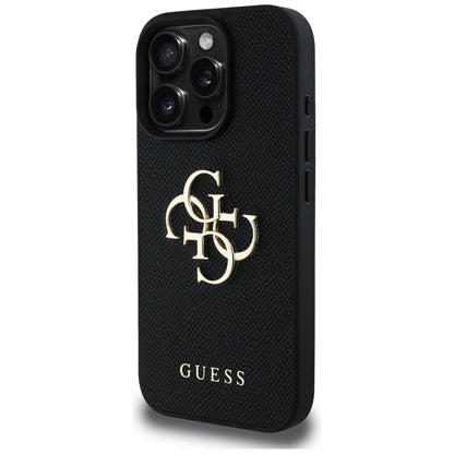 Case for Apple iPhone 16 Pro Max, Guess, Grained Big 4G Logo Small Classic Logo, Black