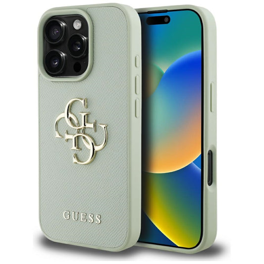 Pouzdro pro Apple iPhone 16 Pro Max, Guess, Grained Big 4G Logo Small Classic Logo, Zelená