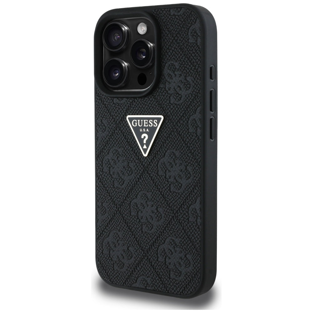 Pouzdro pro Apple iPhone 16 Pro Max, Guess, Hot Stamp 4G Pattern Triangle Logo, Černá