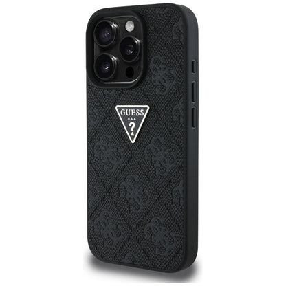 Pouzdro pro Apple iPhone 16 Pro Max, Guess, Hot Stamp 4G Pattern Triangle Logo, Černá