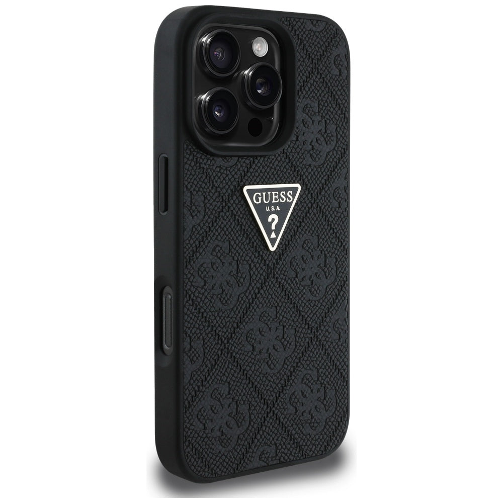 Pouzdro pro Apple iPhone 16 Pro Max, Guess, Hot Stamp 4G Pattern Triangle Logo, Černá