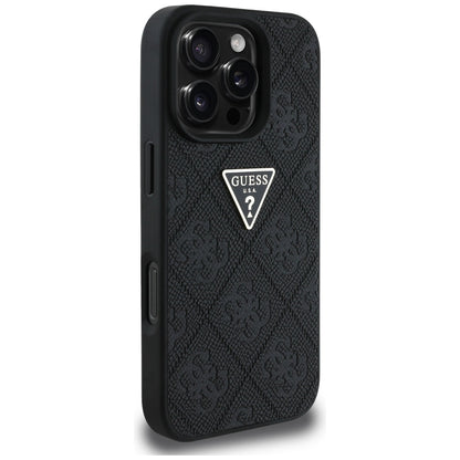 Pouzdro pro Apple iPhone 16 Pro Max, Guess, Hot Stamp 4G Pattern Triangle Logo, Černá