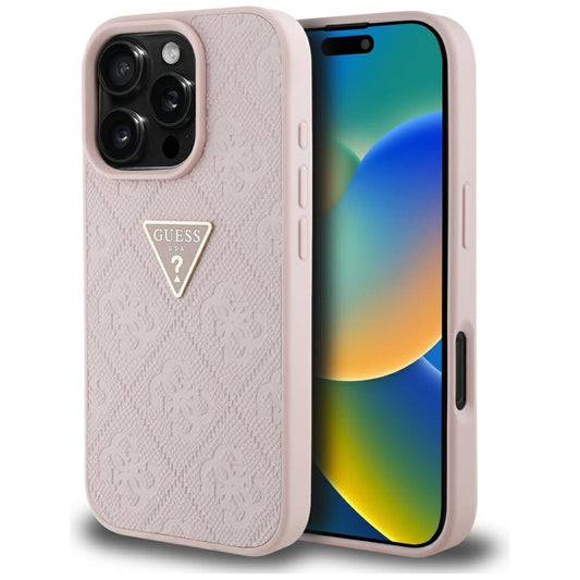 Pouzdro pro Apple iPhone 16 Pro Max, Guess, Hot Stamp 4G Pattern Triangle Logo, Růžové