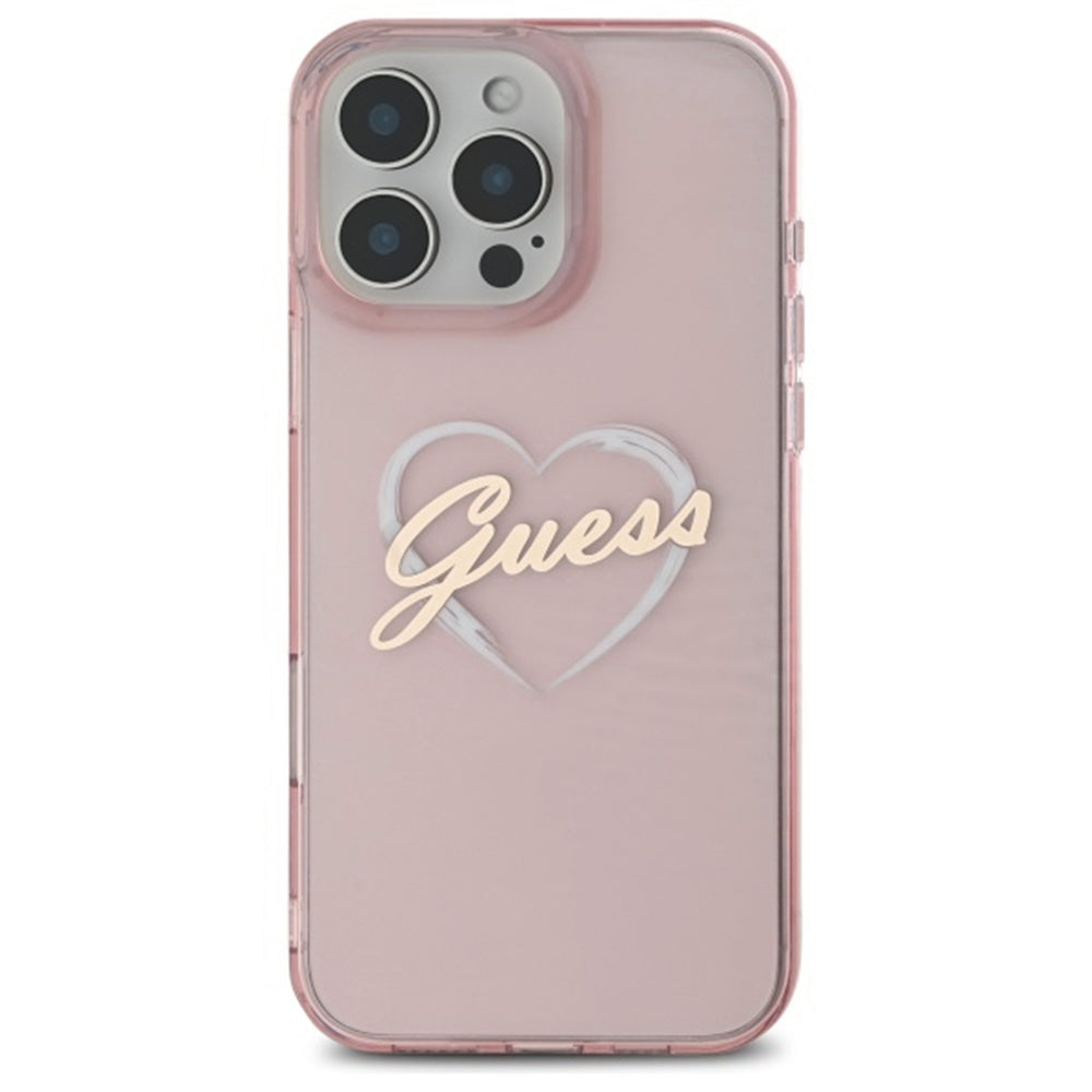 Pouzdro pro Apple iPhone 16 Pro Max, Guess, IML Heart, Růžové