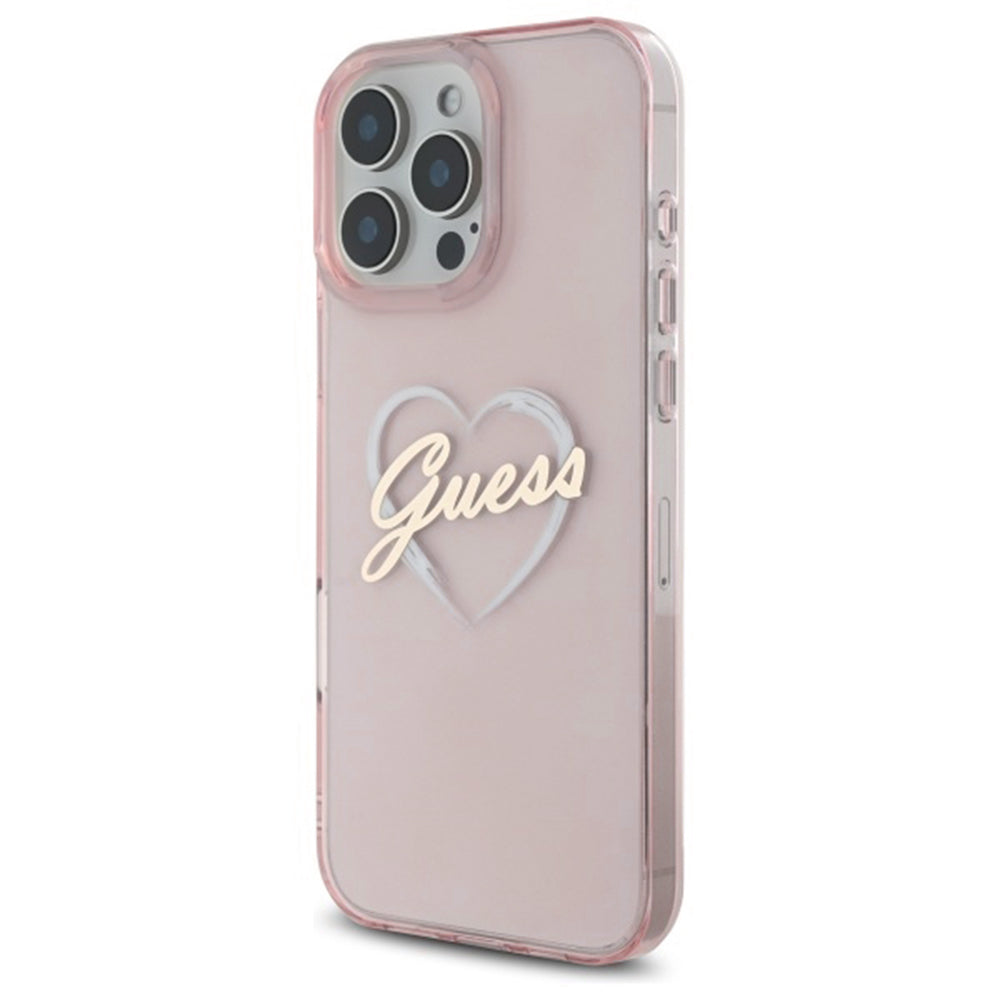 Pouzdro pro Apple iPhone 16 Pro Max, Guess, IML Heart, Růžové