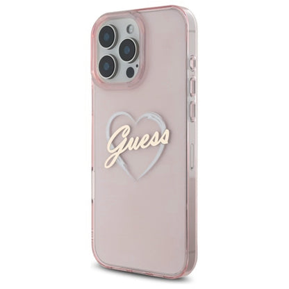 Pouzdro pro Apple iPhone 16 Pro Max, Guess, IML Heart, Růžové