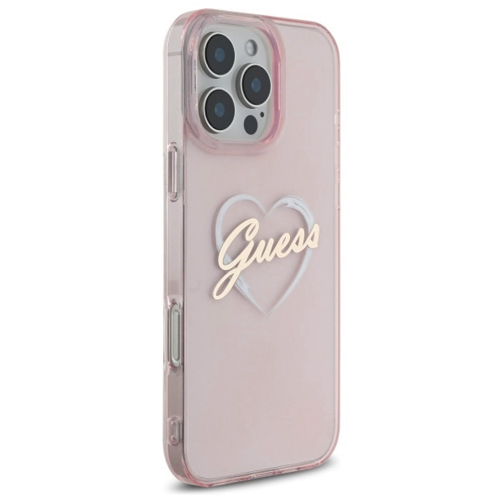 Pouzdro pro Apple iPhone 16 Pro Max, Guess, IML Heart, Růžové