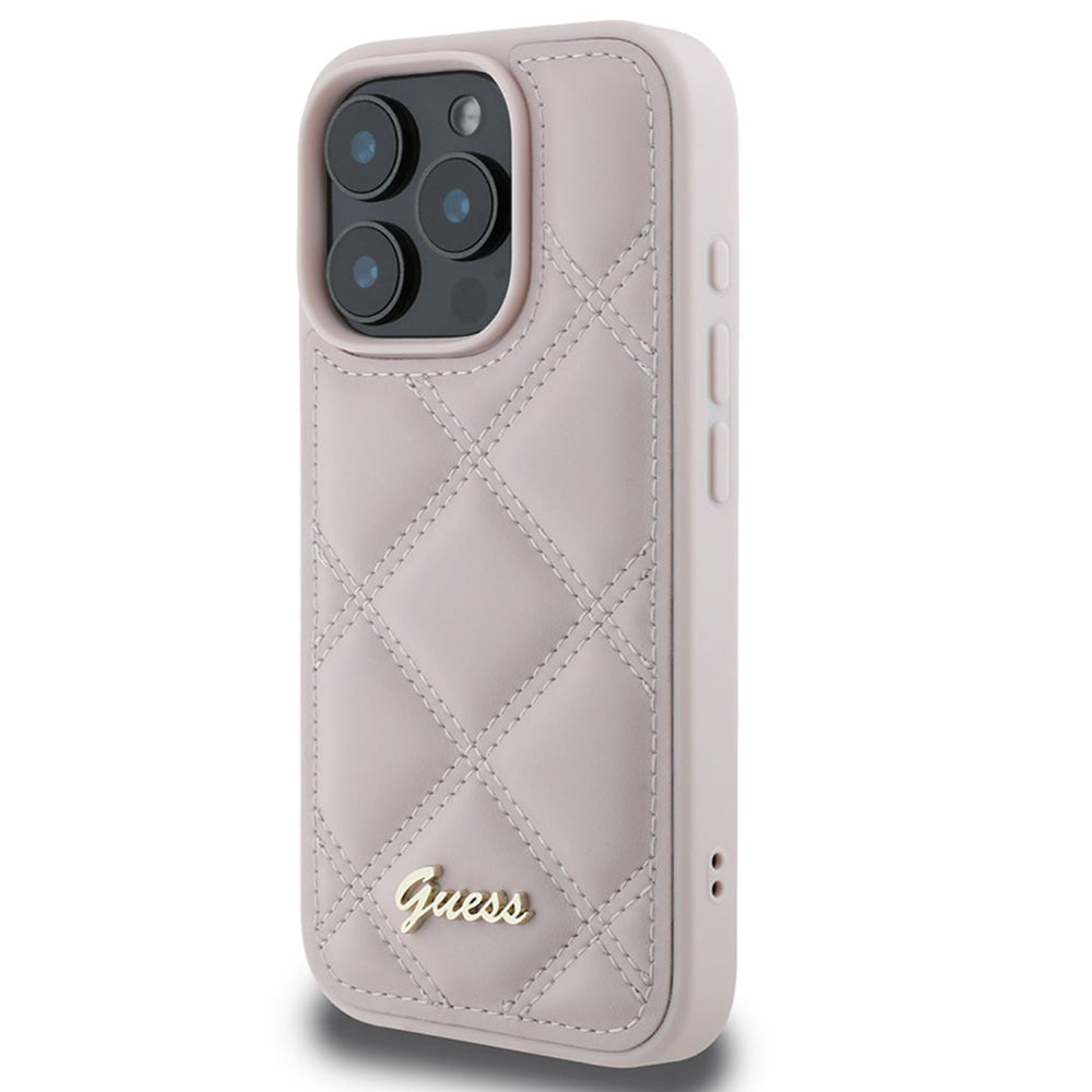Case for Apple iPhone 16 Pro Max, Guess, Quilted Metal Logo, Pink
