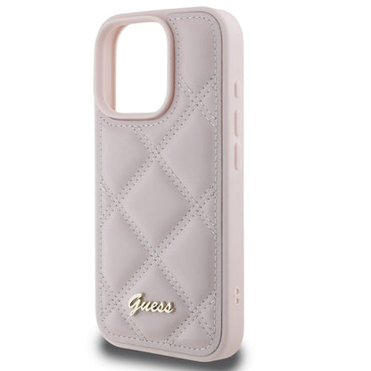 Case for Apple iPhone 16 Pro Max, Guess, Quilted Metal Logo, Pink