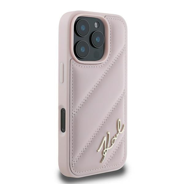 Case for Apple iPhone 16 Pro Max, Karl Lagerfeld, Diagonal Quilted Script, Pink