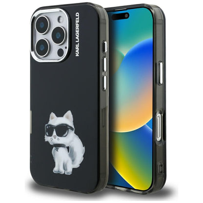 Pouzdro pro Apple iPhone 16 Pro Max, Karl Lagerfeld, IML Aquarelle Logo Choupette, Černá
