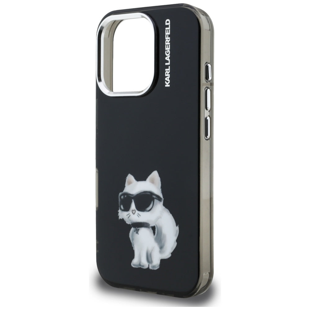 Pouzdro pro Apple iPhone 16 Pro Max, Karl Lagerfeld, IML Aquarelle Logo Choupette, Černá