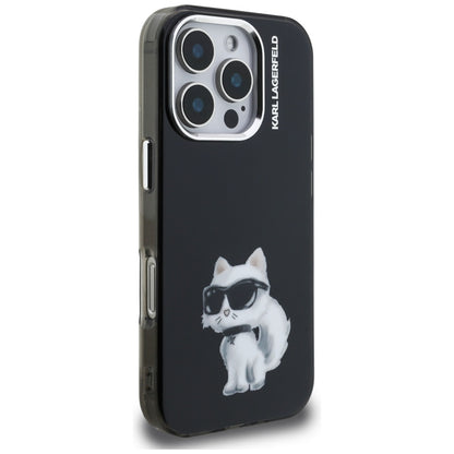 Pouzdro pro Apple iPhone 16 Pro Max, Karl Lagerfeld, IML Aquarelle Logo Choupette, Černá