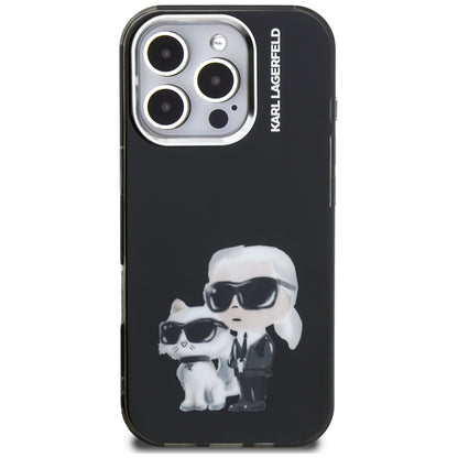Pouzdro pro Apple iPhone 16 Pro Max, Karl Lagerfeld, IML Aquarelle Logo Karl & Choupette, Černá